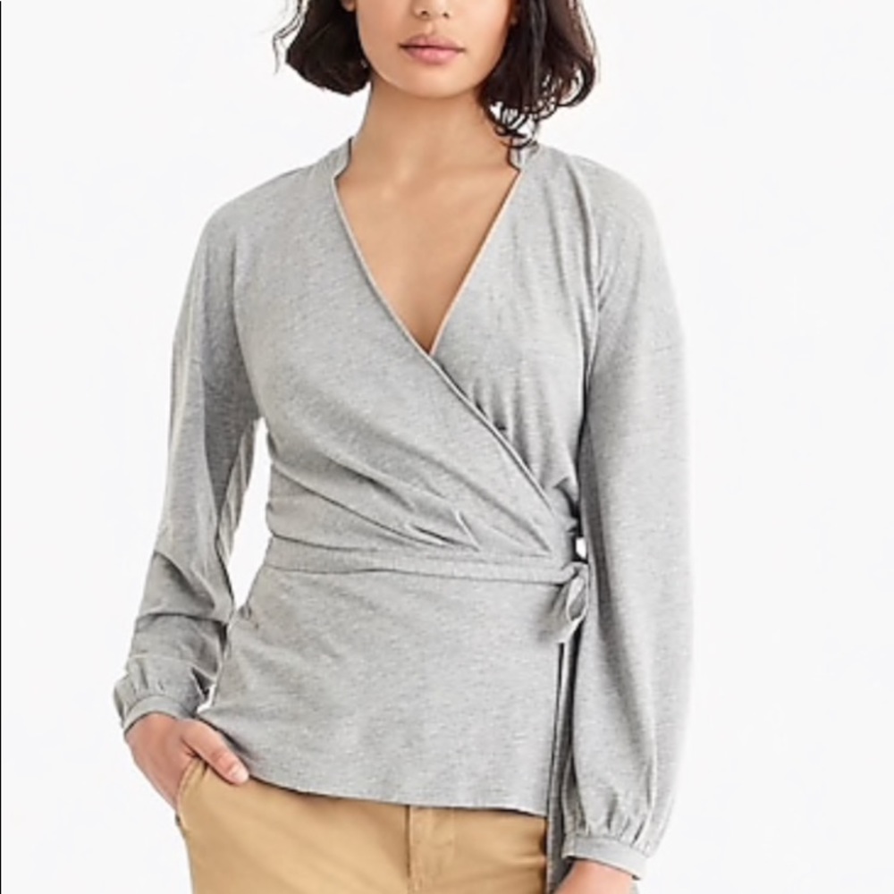 BLACK Jcrew long sleeved wrap top in cotton tencel, size S NWT
